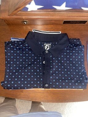 FootJoy Navy Polo with Light Blue Diamond Print